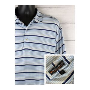 Peter Millar Polo Mens XL Blue Striped Golf Shirt Summer Comfort